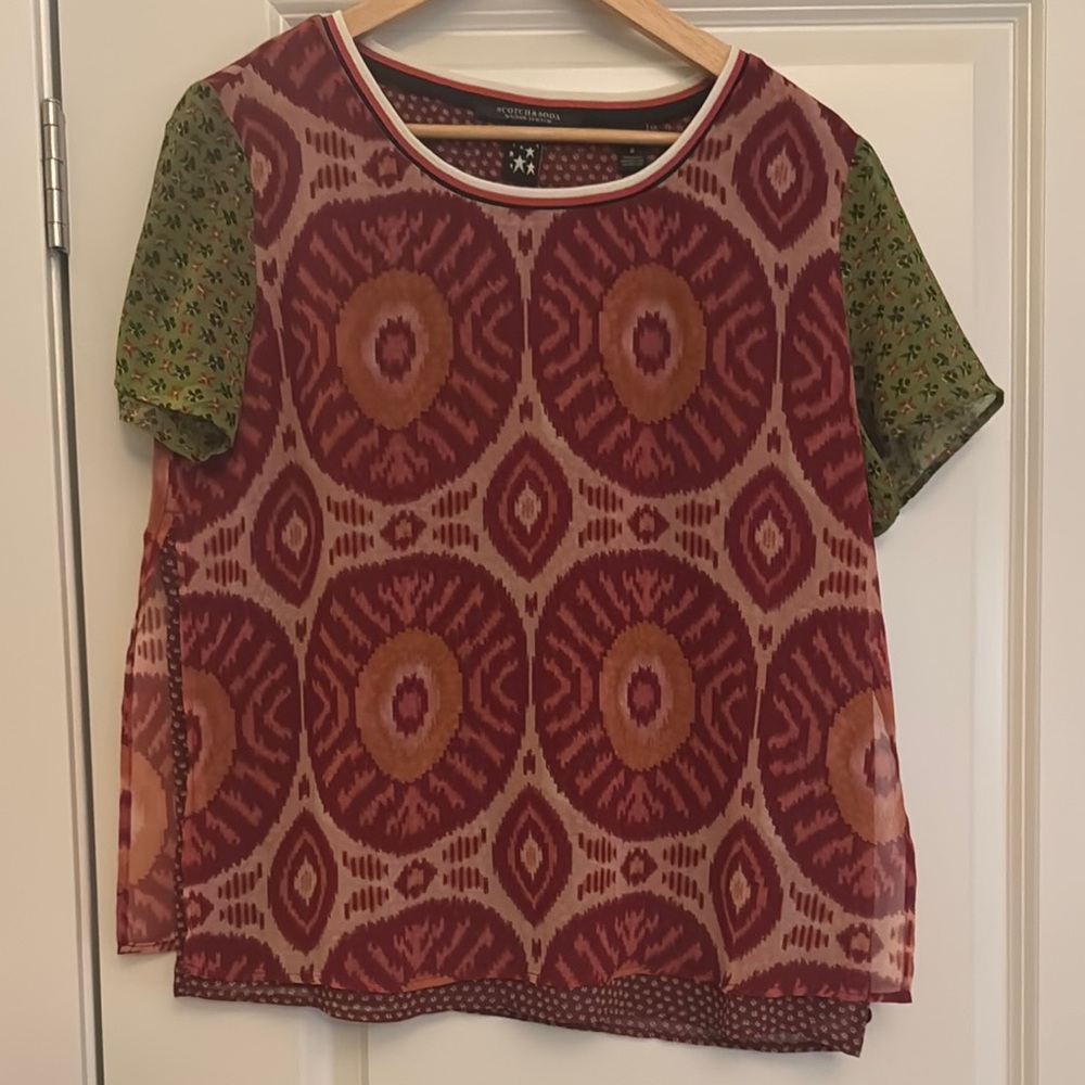 Scotch and Soda Red and Green Patterned Blouse. EUC.